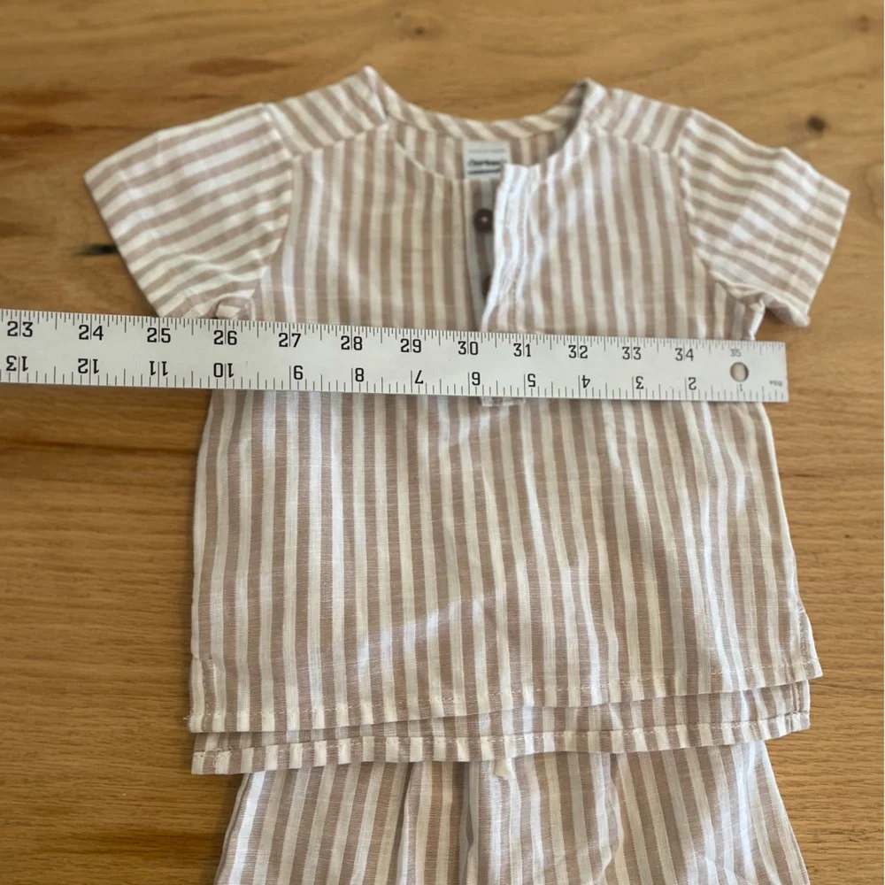 Carter's Tan White Striped Boys Matching Short Set‎ 3m Preloved